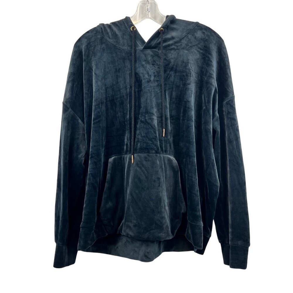 Green Tea Women’s Pullover Velour Hoodie Charcoal Size XL